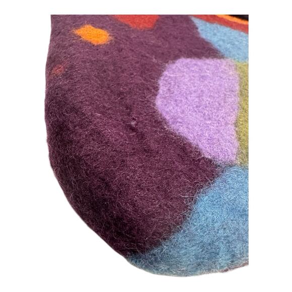 RISING TIDE Purple Hand Stitch Round Wool Felt Ball Bag Boho Artsy Hippie Nepal - Picture 5 of 14